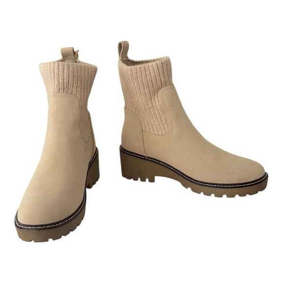 Mia Kara Knit Cuff Lug Sole Chelsea Boot Sand Tan Women’s Size 7 - Picture 1 of 14